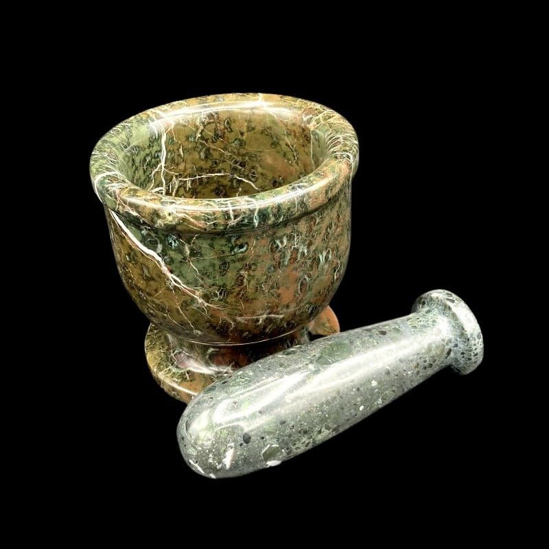 Dark Green Brown Marbled Mortar And Pestle Spice Grinder