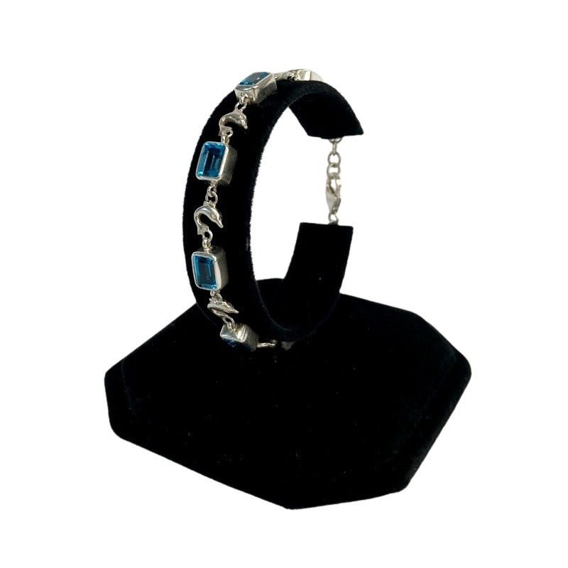 Dolphin Bracelet Sterling Silver Blue Topaz Gemstone