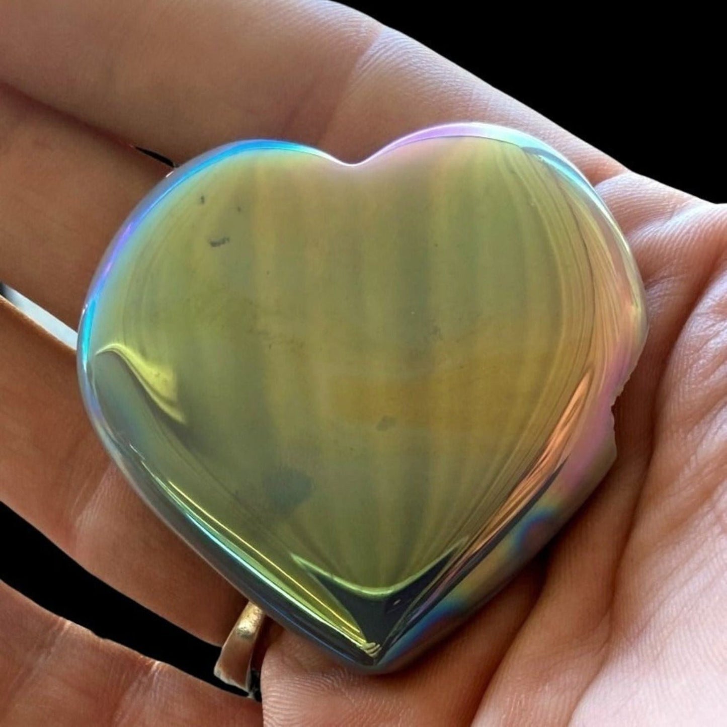 Druzy Agate Rainbow Carved Heart Mineral Specimen