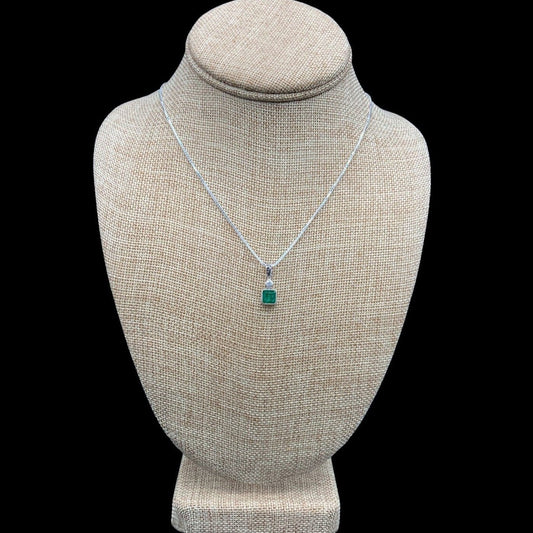 Emerald Jewelry Sterling Silver Chain And Emerald With Diamond Pendant