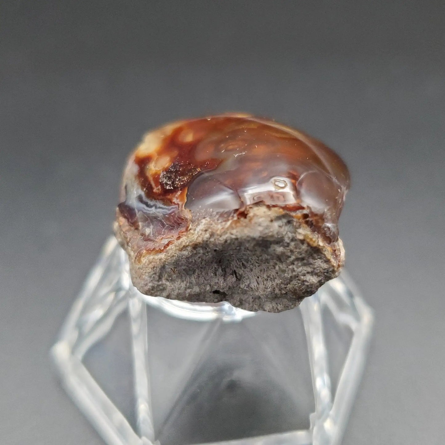 Fire Agate Polished on plastic display