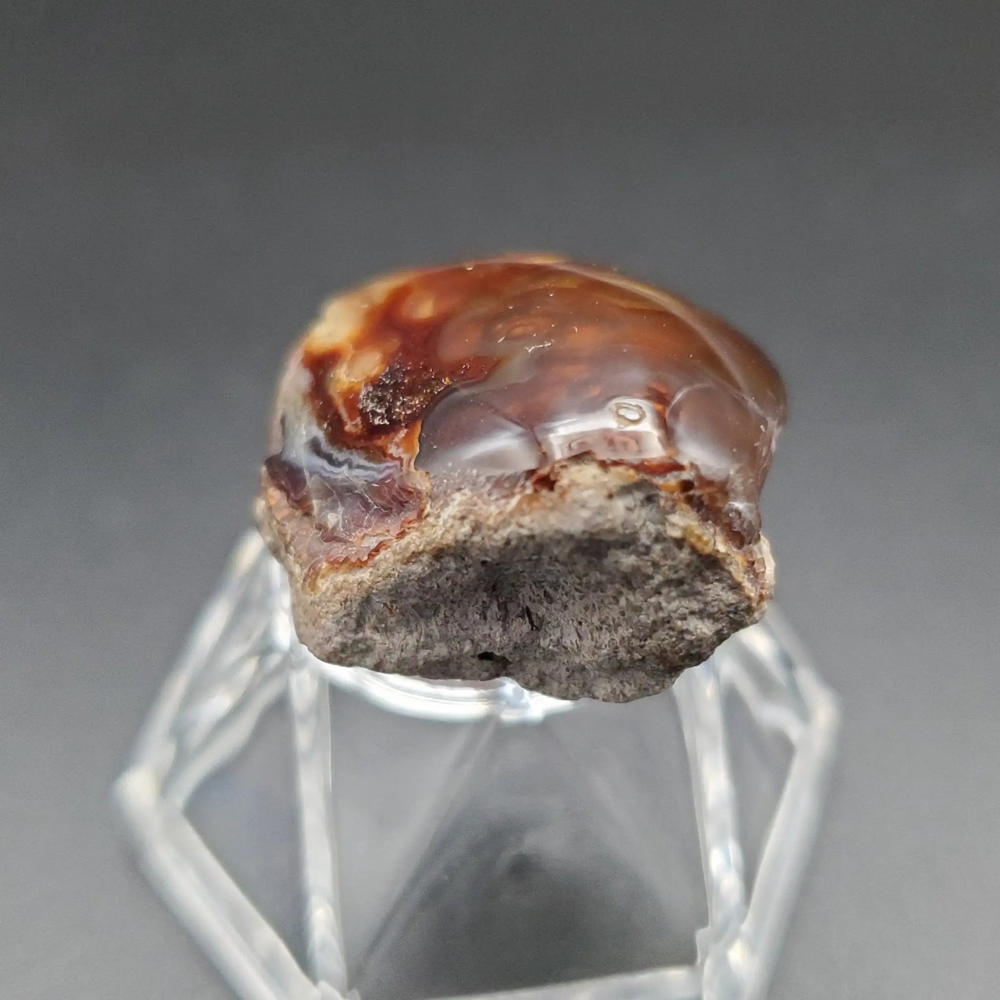Fire Agate Polished on plastic display
