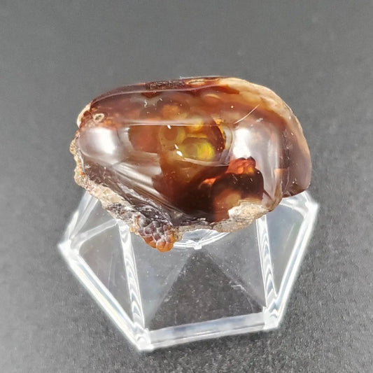 Fire Agate Polished Side On Plastic Display