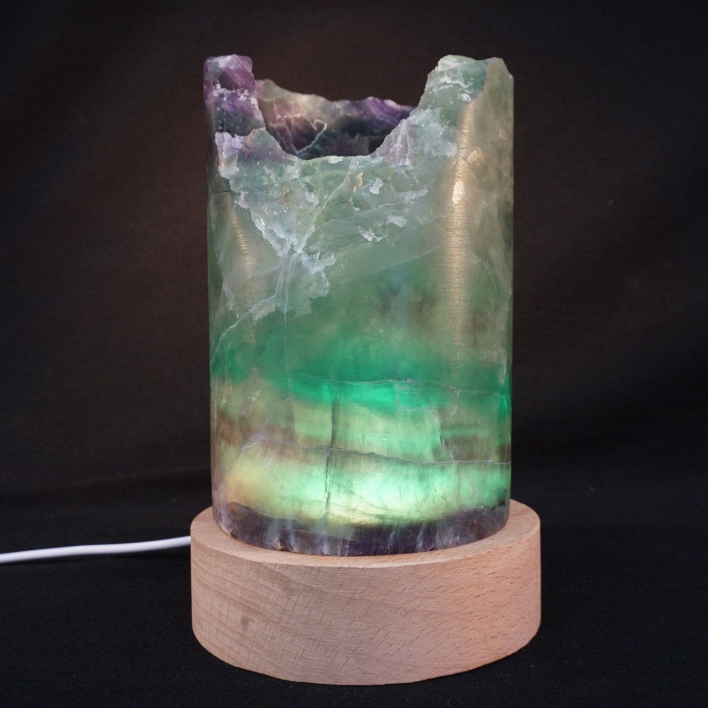 Fluorite Mineral Table Lamp Green Purple