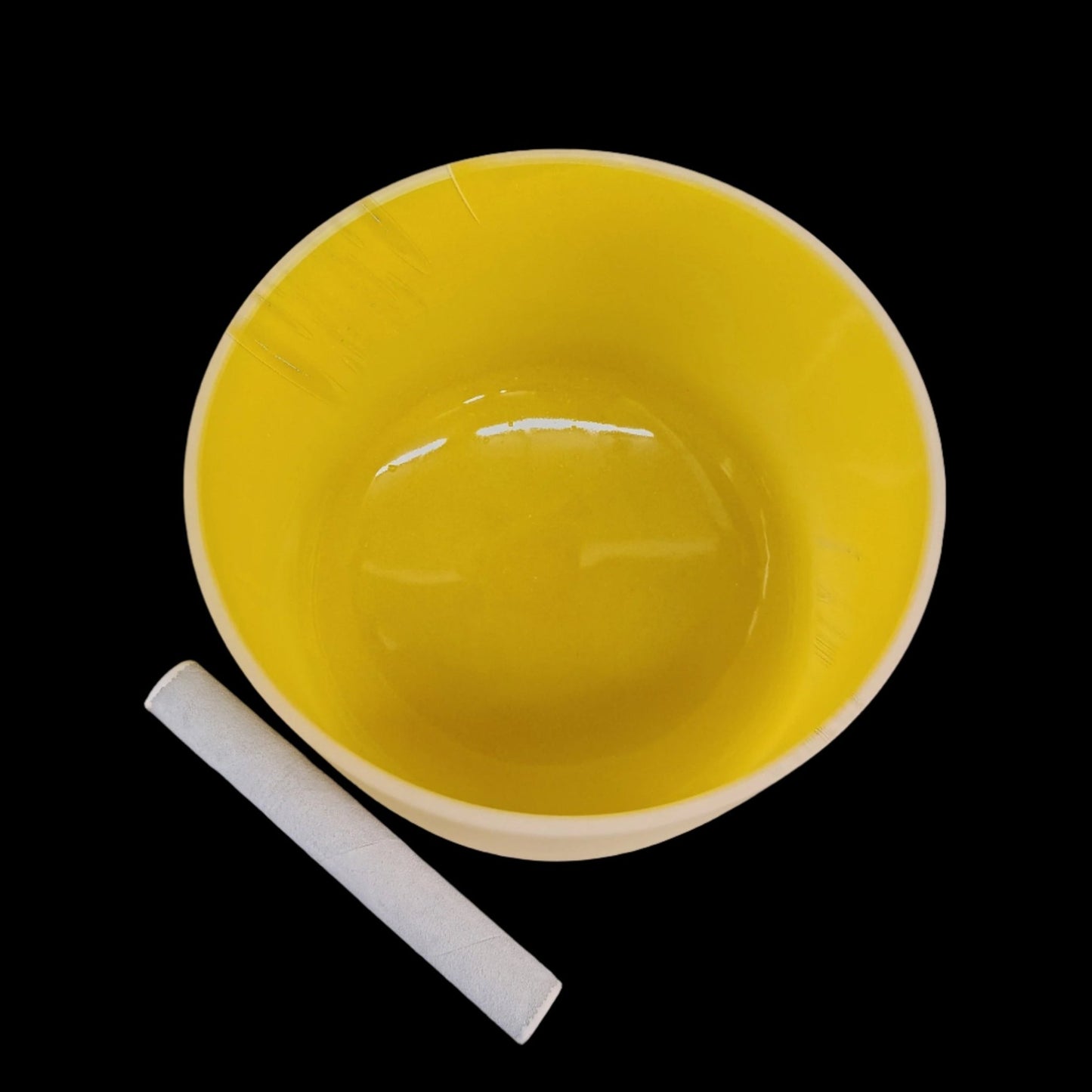 This is the inside view of this frosted yellow chakra Quartz crystal singing bowl