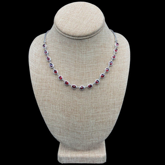 Garnet Tennis Necklace Sterling Silver