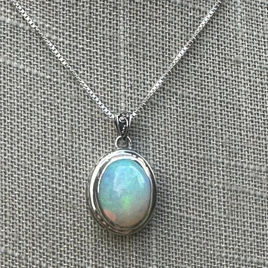 Natural Opal Pendant Set In Sterling Silver natural green and white colors
