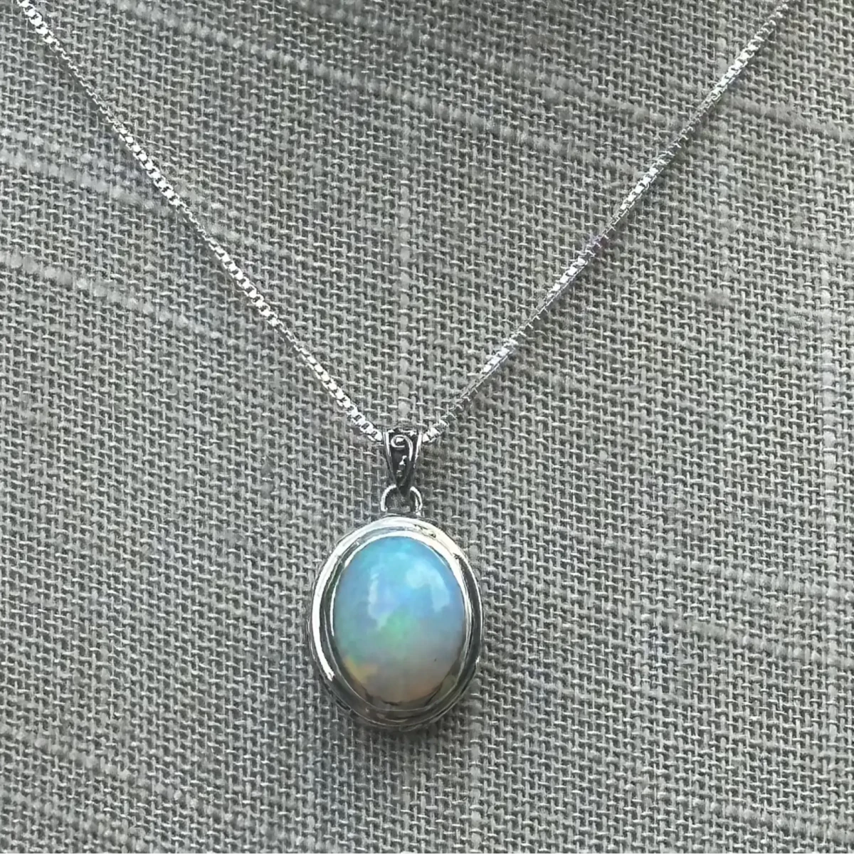 Opal Cabochon set in a bezel on sterling silver chain