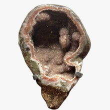 Load image into Gallery viewer, Close Up Of Drusy Crystal Geode, Large Upside Down Pear Shaped With hundreds Of Pink Drusy Crystals
