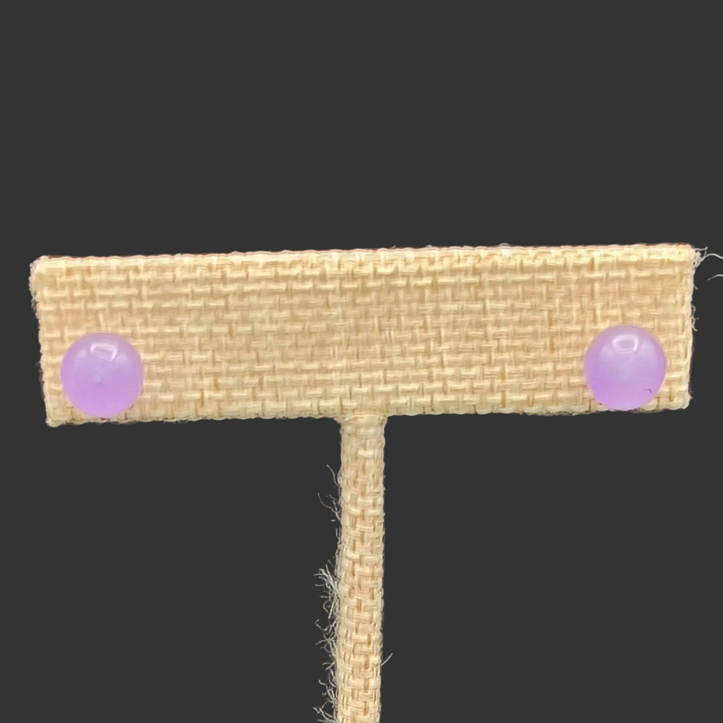 Close up of the lavender Jade stud earrings.