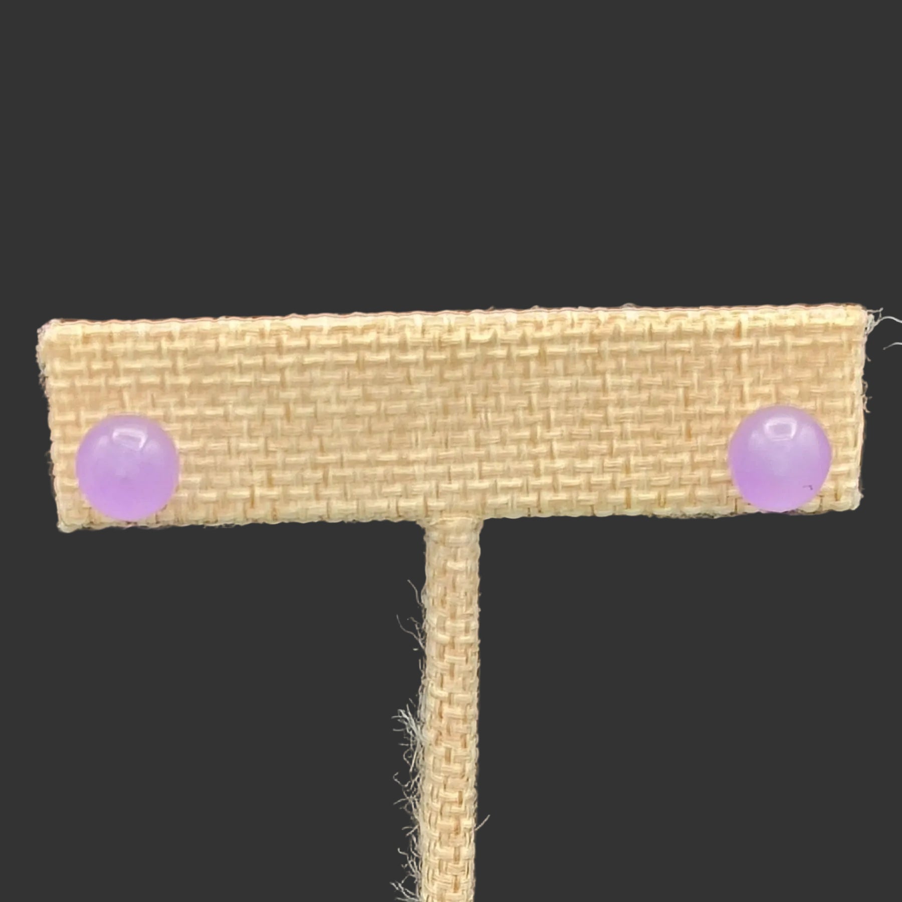 Close up of the lavender Jade stud earrings.