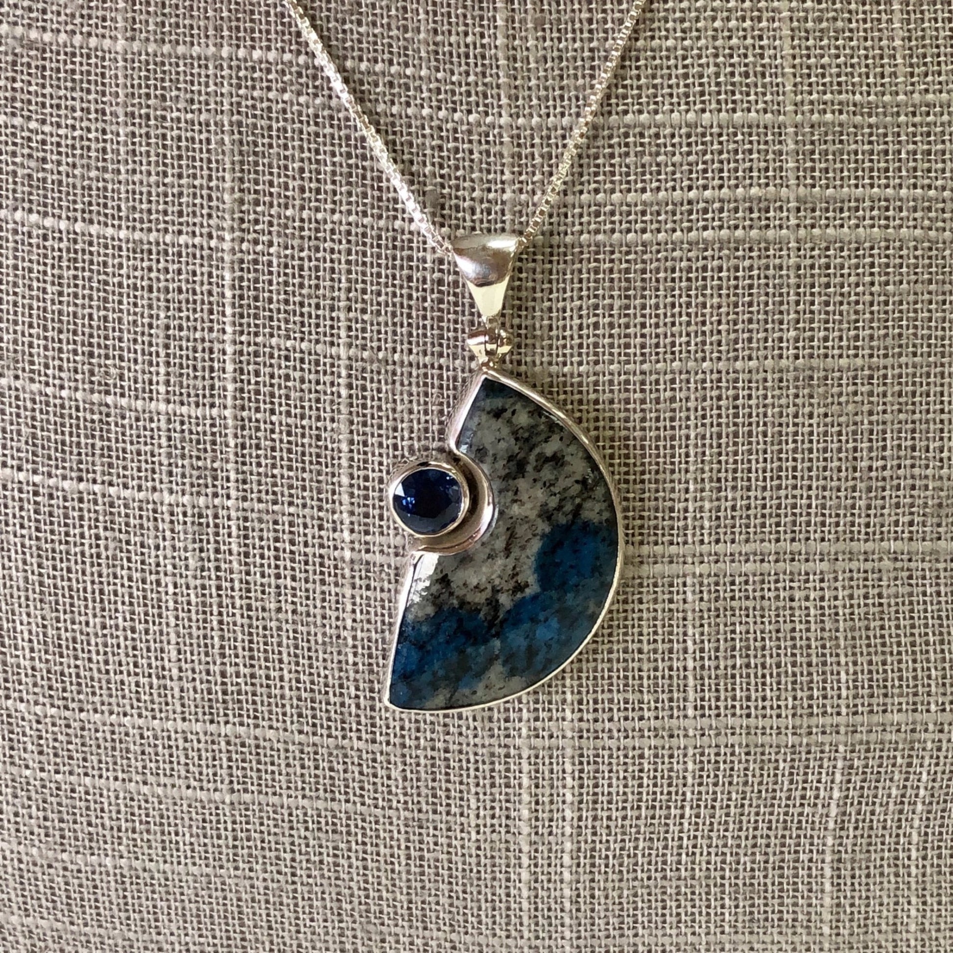 Granite Azurite Necklace Sterling Silver Necklace And Pendant