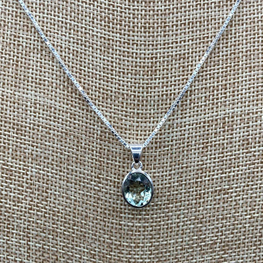 Green Amethyst Jewelry Pendant Sterling Silver Chain Green Quartz