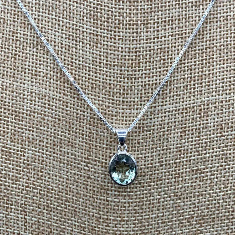 Green Amethyst Jewelry Pendant Sterling Silver Chain Green Quartz