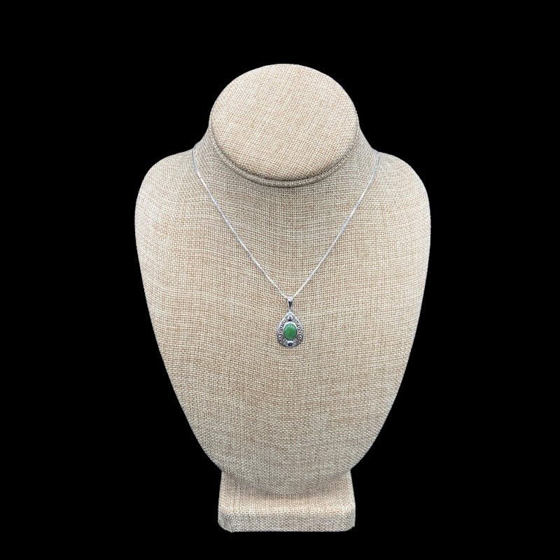 Green Jade Jewelry Sterling Silver Pear - Shape Pendant Necklace