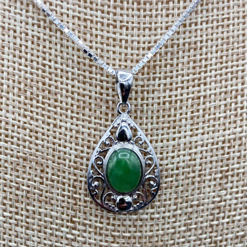 Green Jade Jewelry Sterling Silver Pear - Shape Pendant Necklace