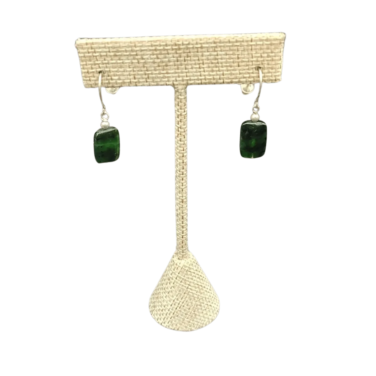 This is the front view of these dark green Jade earrings