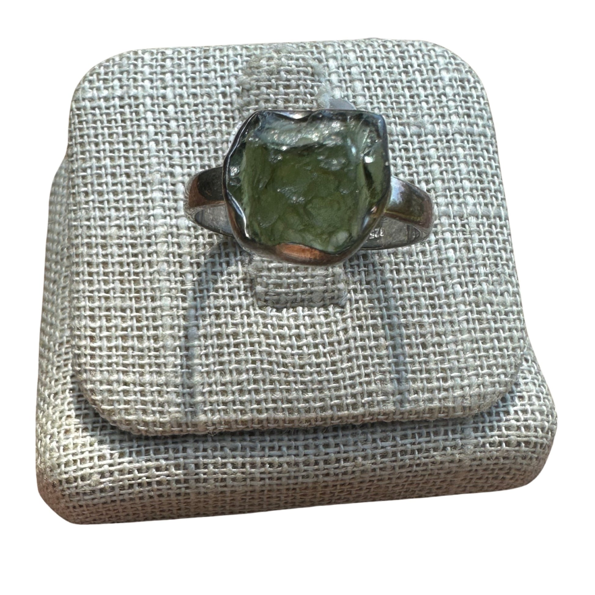 Sterling Silver Moldavite Ring Top View