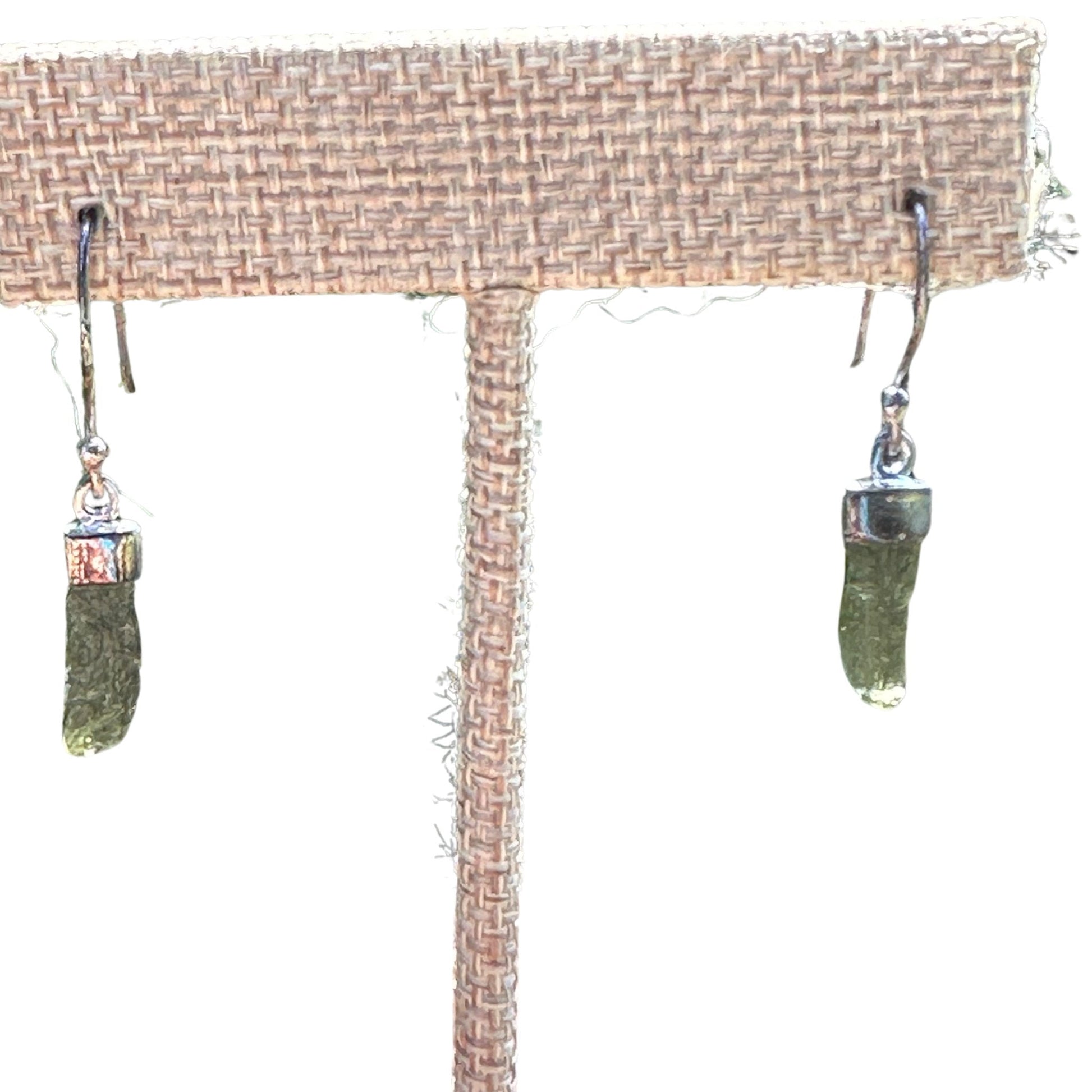 Silver Drop Moldavite Earrings