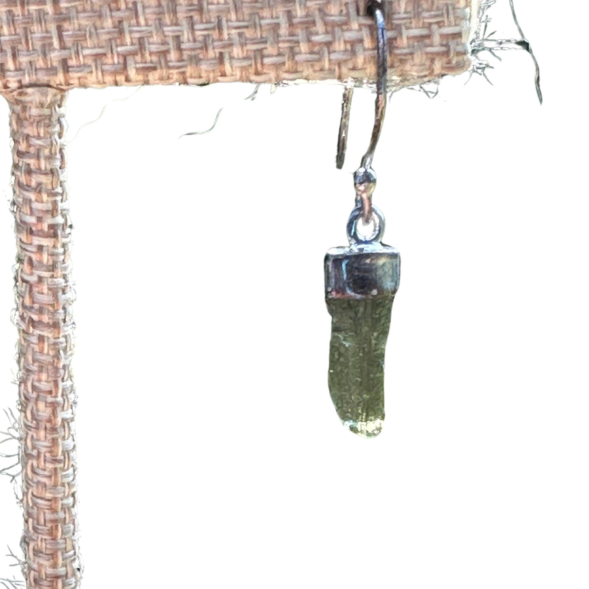 Close Up Sterling Moldavite Drop Earring