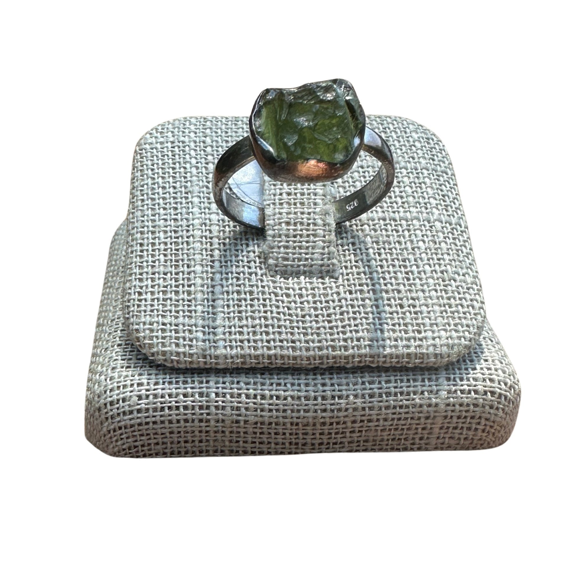 Silver Moldavite Ring Size 10