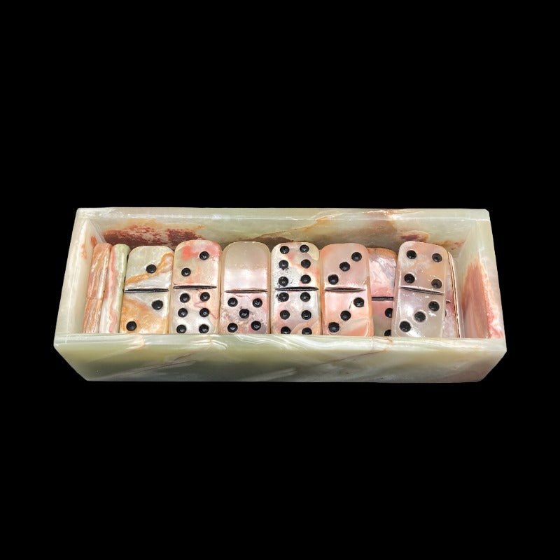 Green Onyx Domino Set Carved Onyx Case Board Game