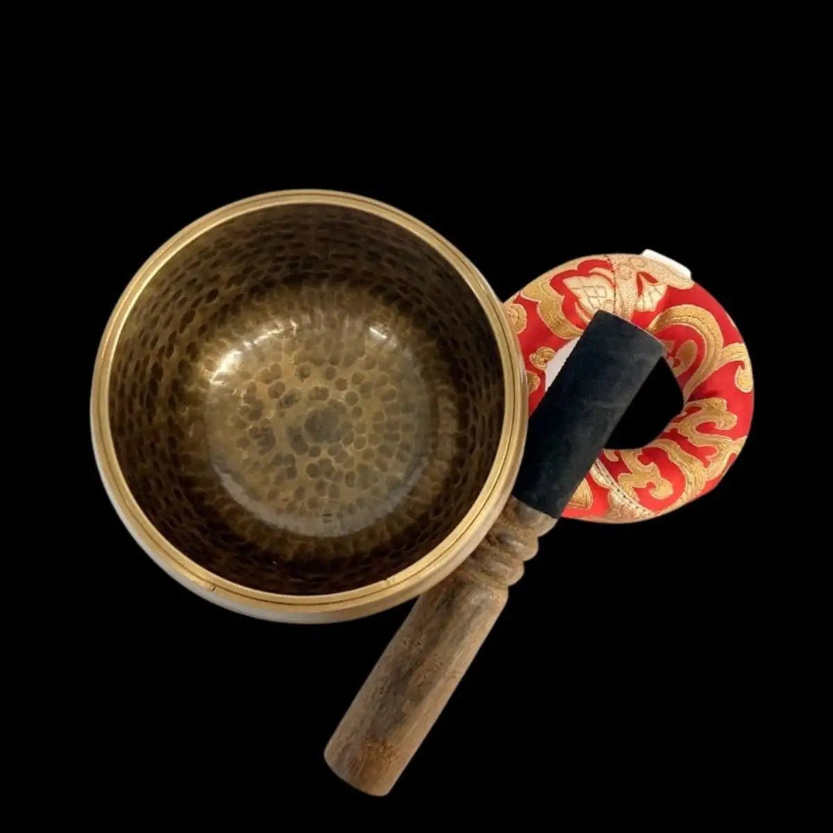 top view of Hammer Singing Bowl Mallet and cushion