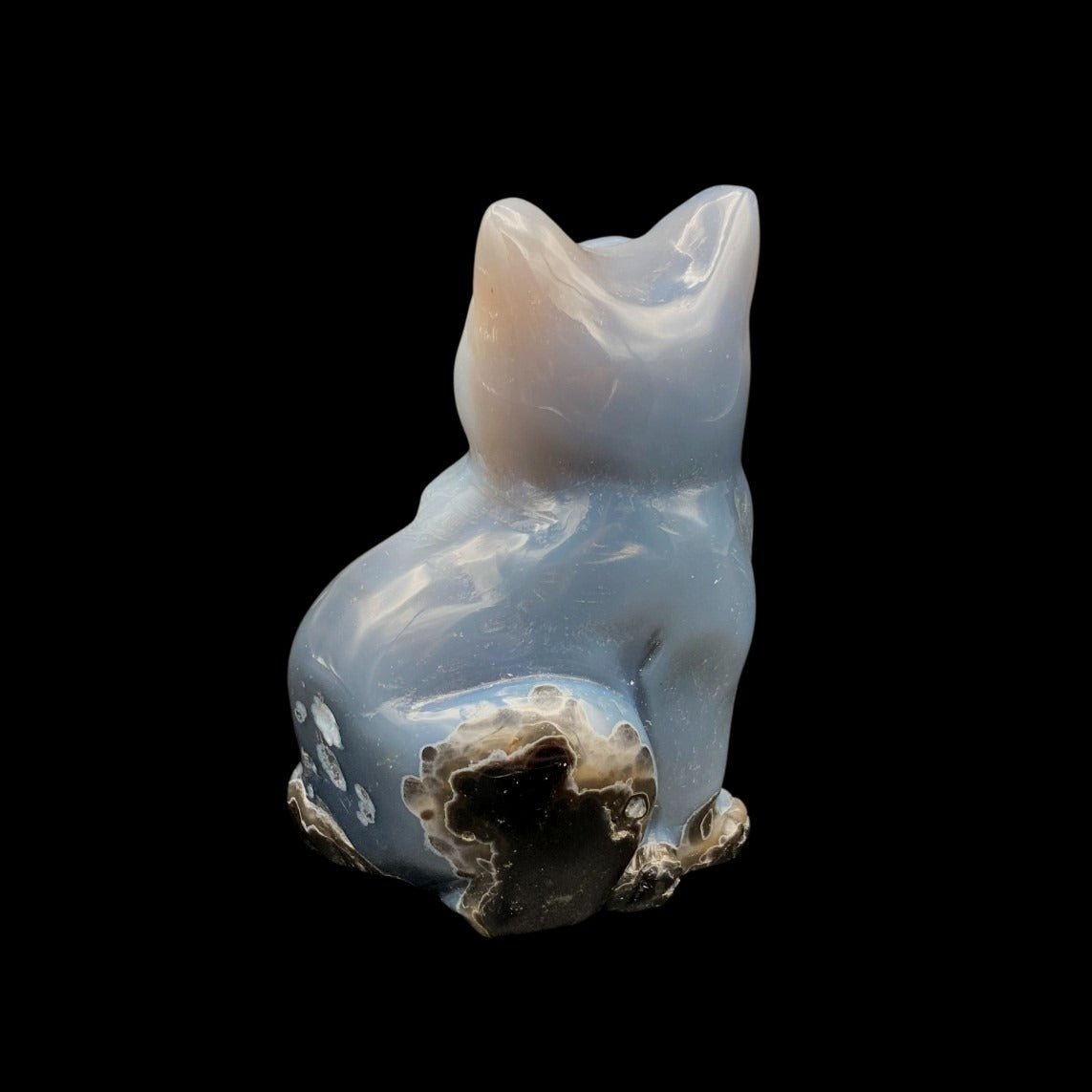 Hand Carved Agate With Druzy Cat Figurine Drusy Sculpture