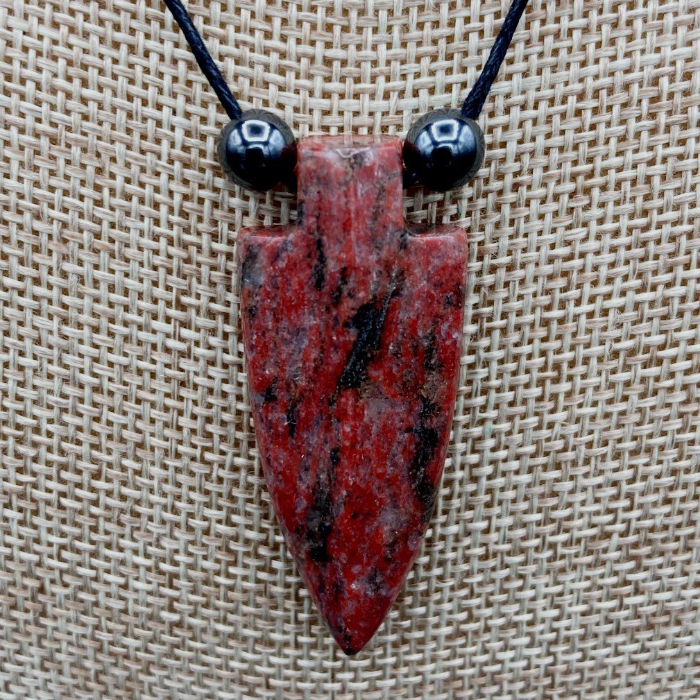 Hand Carved And Polished Red Japser Arrowhead Necklace