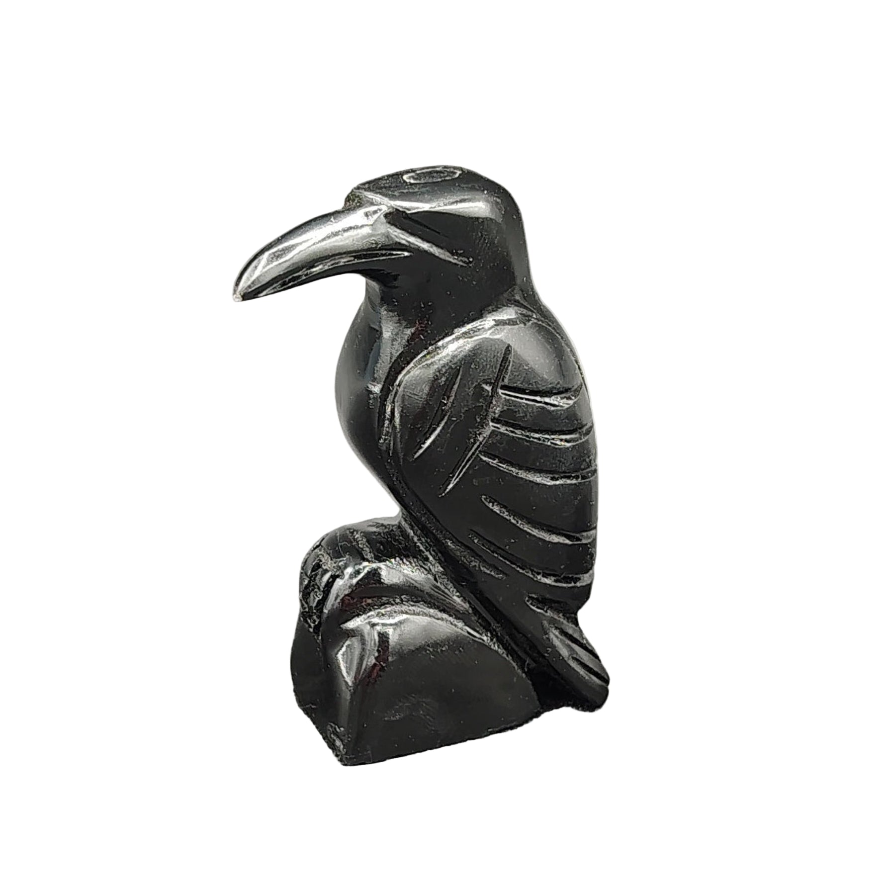 This is the left side of this polished hand carved black onyx raven.