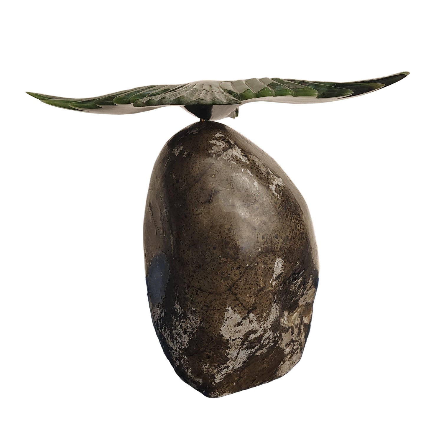 This is the back side of this jade eagle on a amethyst geode stand