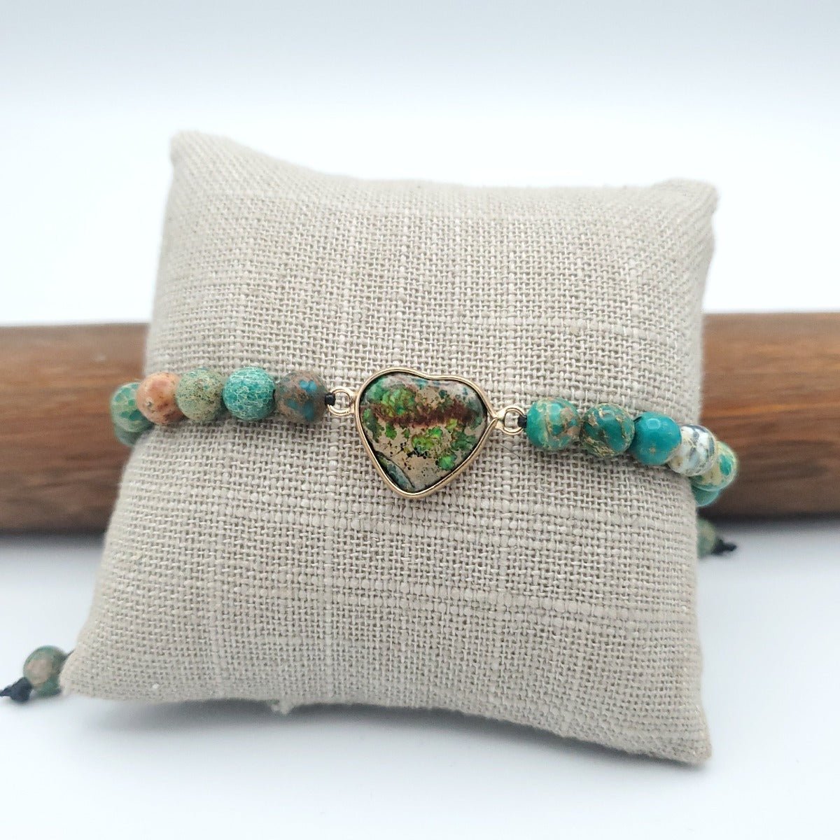 Heart Jasper Beaded Bracelet Adjustable