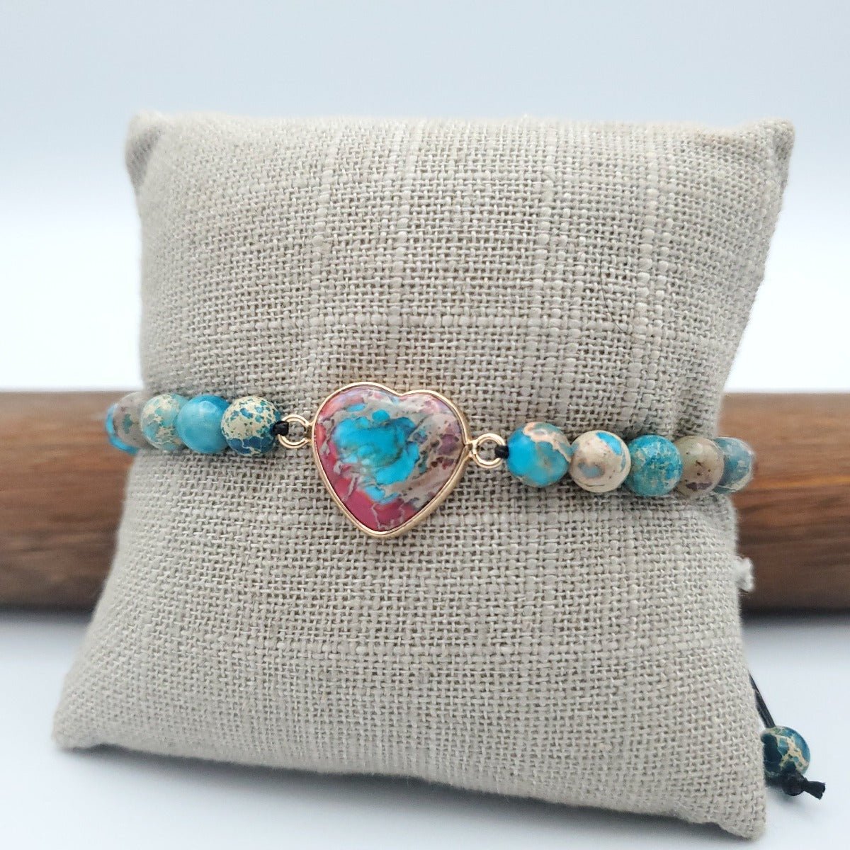 Heart Jasper Beaded Bracelet Adjustable