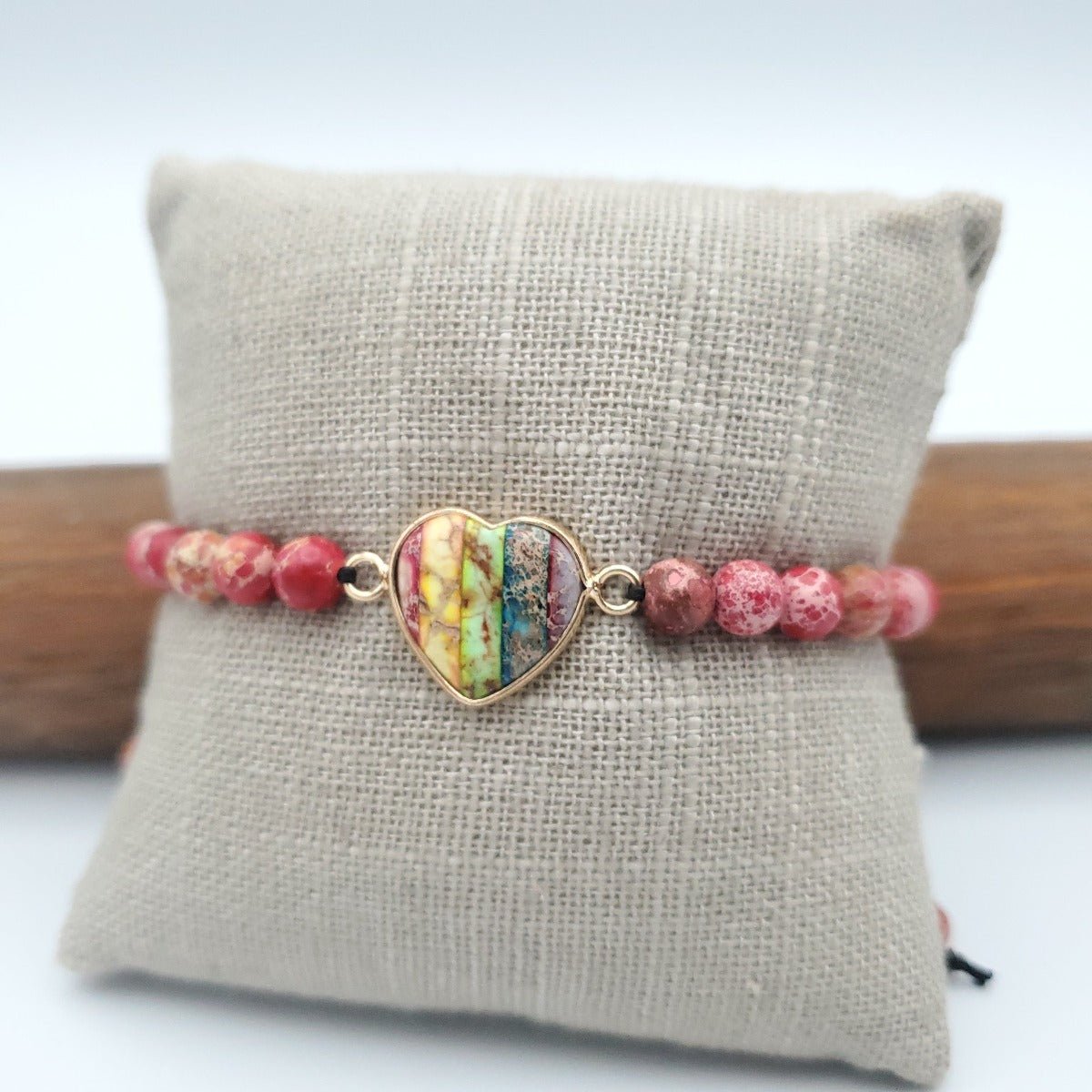 Heart Jasper Beaded Bracelet Adjustable