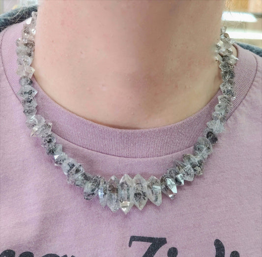 Herkimer Diamond Choker Necklace Light Salt And Pepper 16 Inch Extra Large Stones