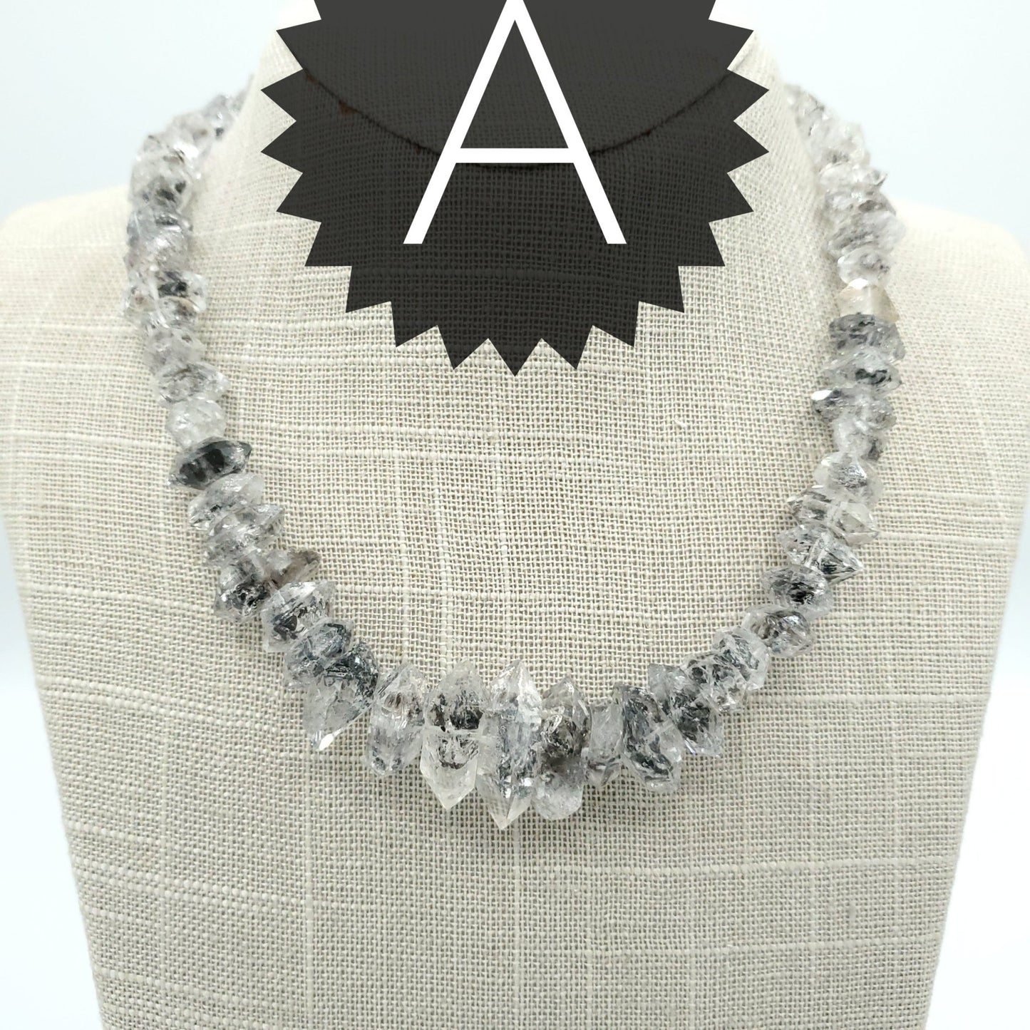 Herkimer Diamond Choker Necklace Light Salt And Pepper 16 Inch Extra Large Stones