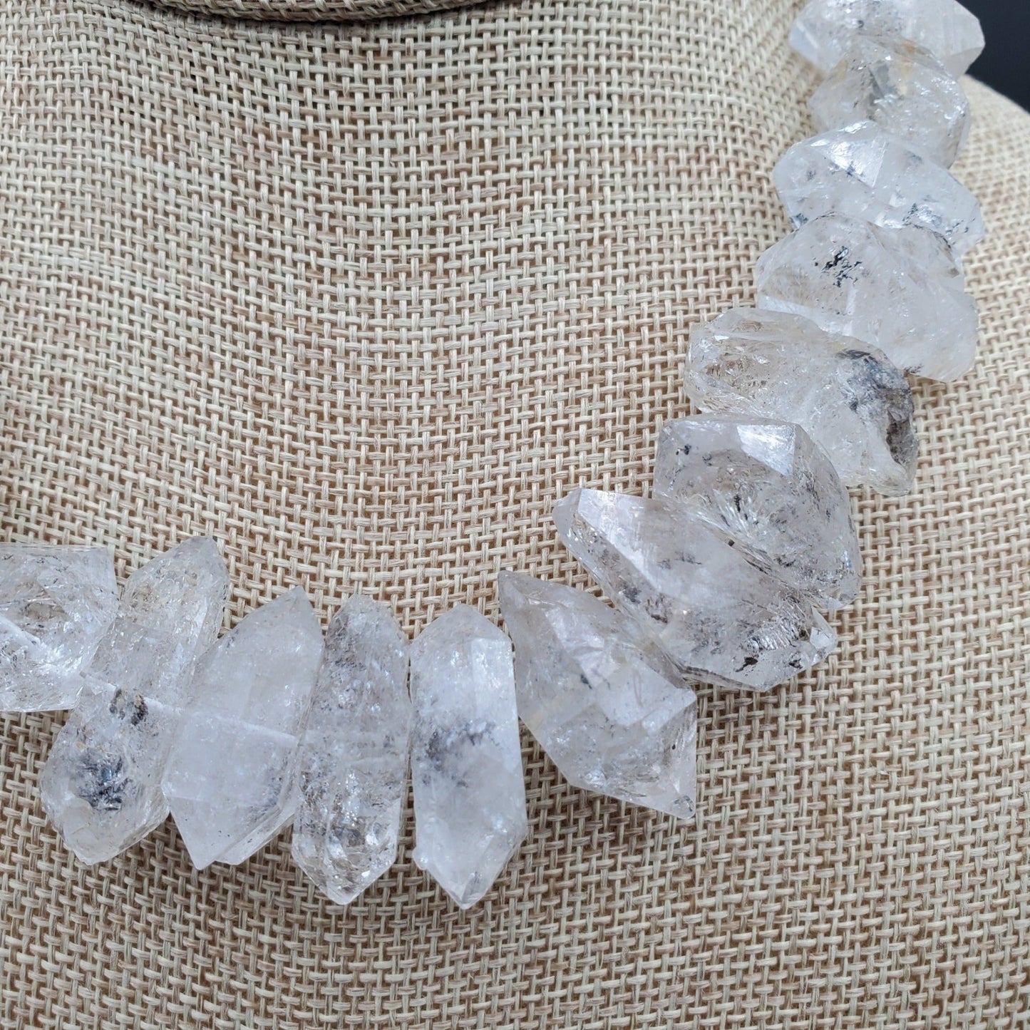 Herkimer Diamond Choker Necklace Light Salt And Pepper 16 Inch XXL Large Stones