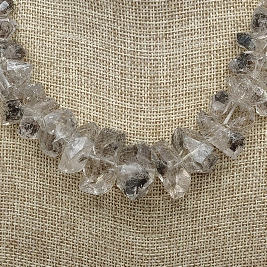 This is a close up of the salt and pepper Herkimer diamonds on this necklace