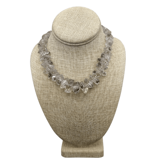 Front view of this salt and pepper Herkimer diamond necklace