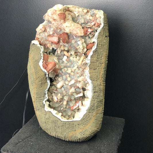 Heulandite Pink Geode with Stilbite And Calcite Unique Mineral