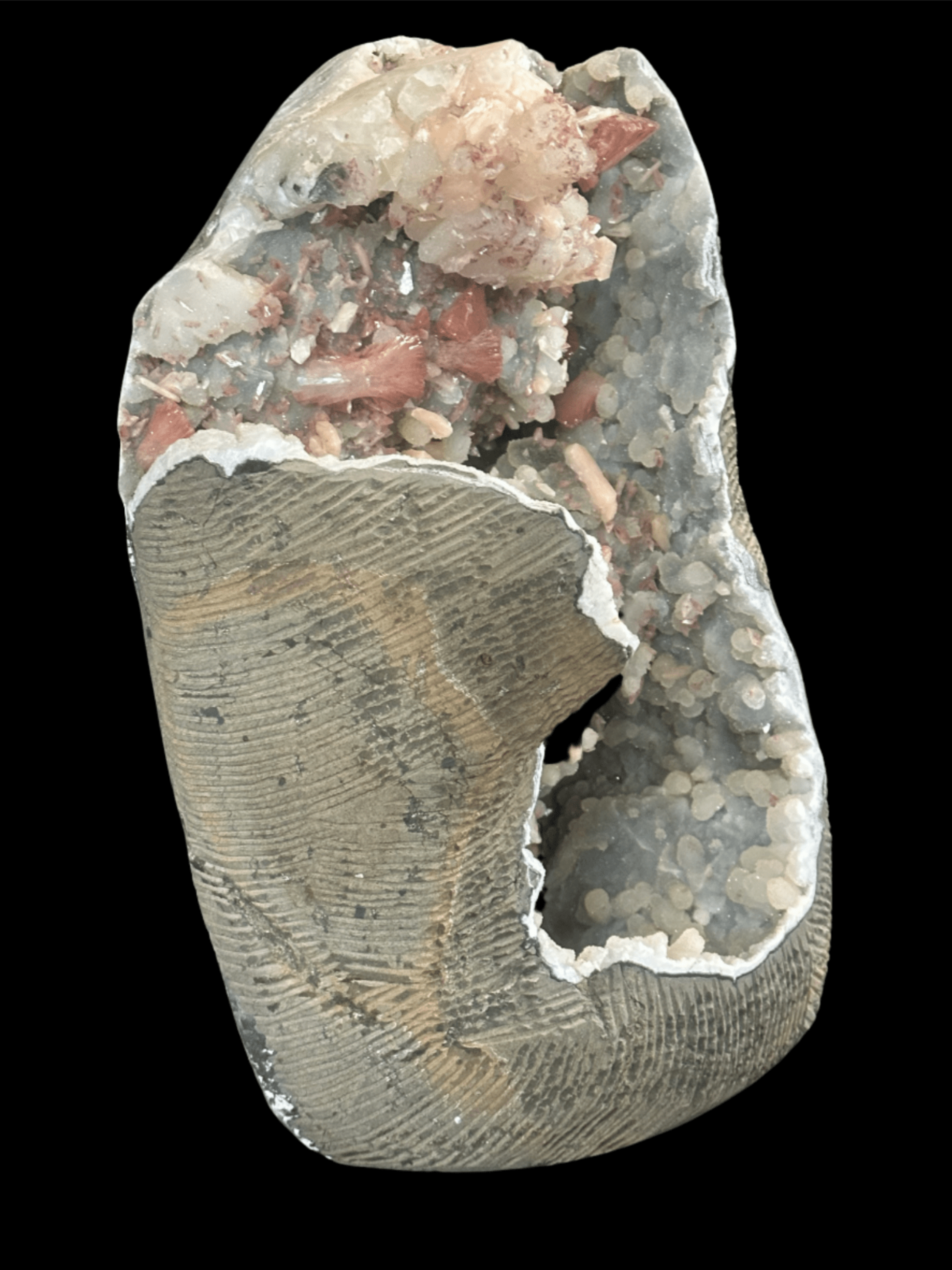 Heulandite Pink Geode with Stilbite And Calcite Unique Mineral