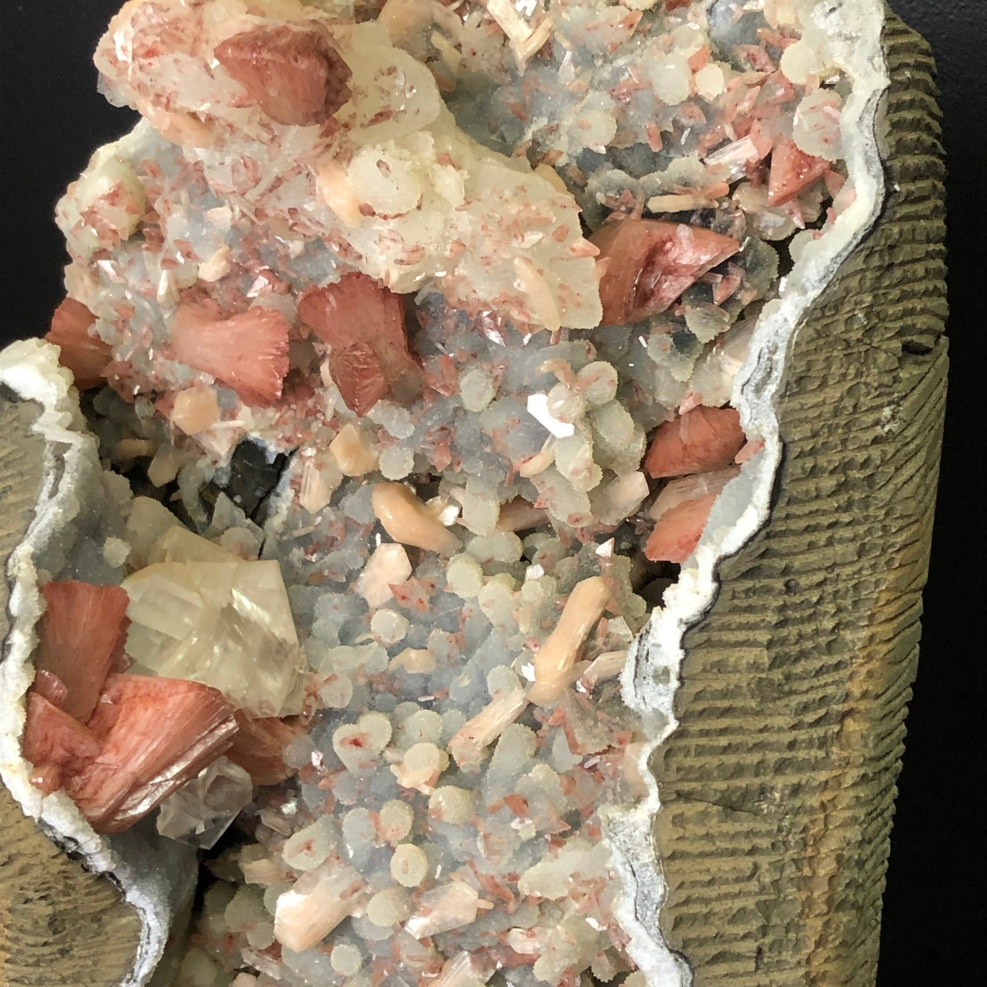 Heulandite Pink Geode with Stilbite And Calcite Unique Mineral