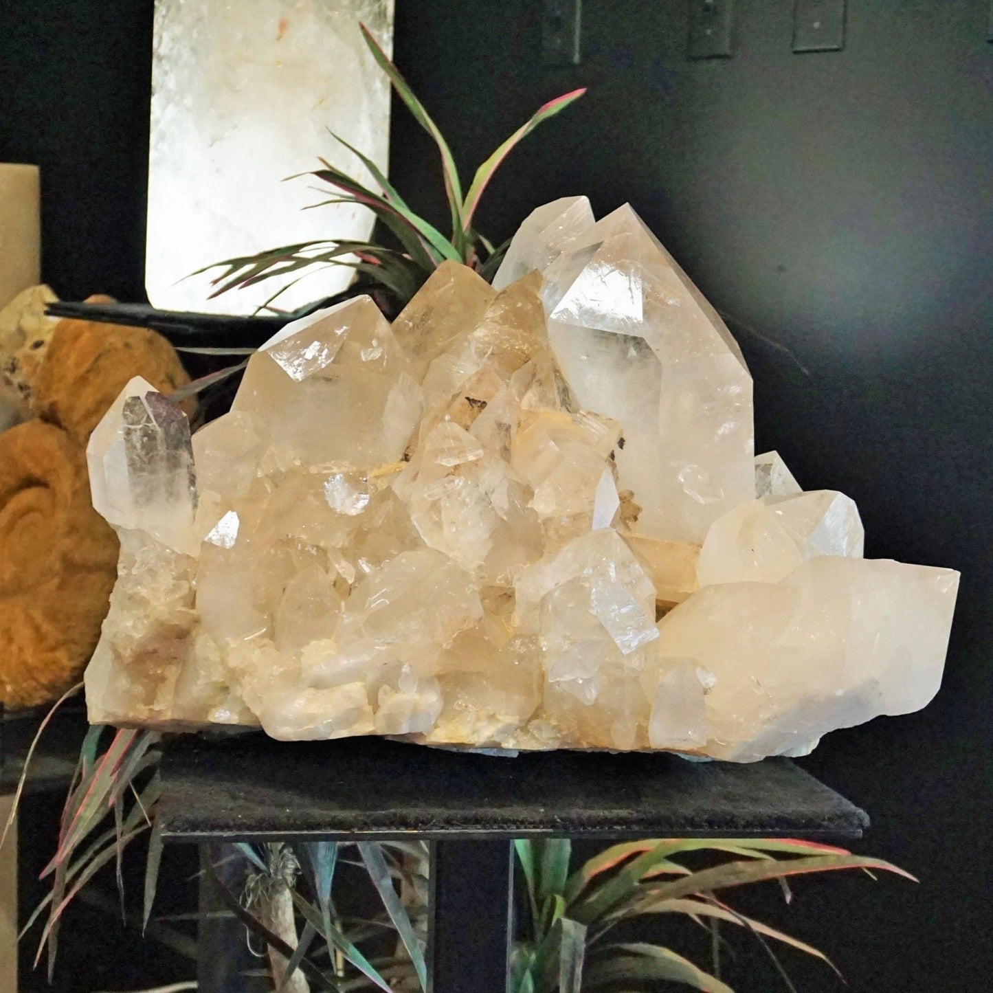 Big clear crystal cluster of quartz with impressive size and clarity