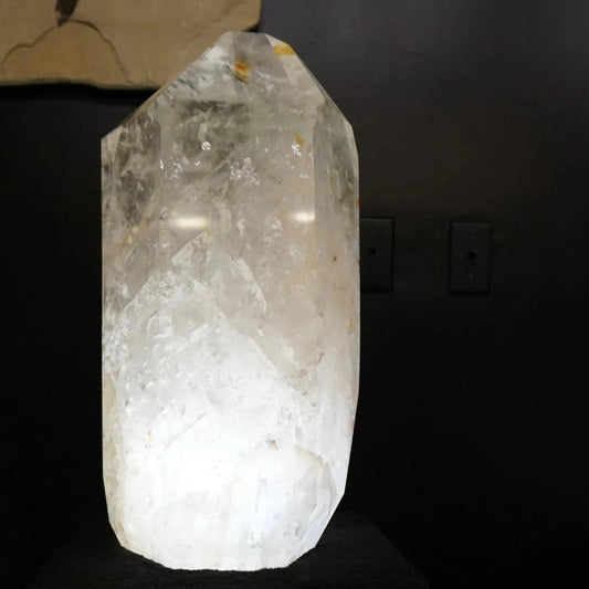 Lamp Lighting -Illuminated Quartz Crystal Point Cut And Polished Tower