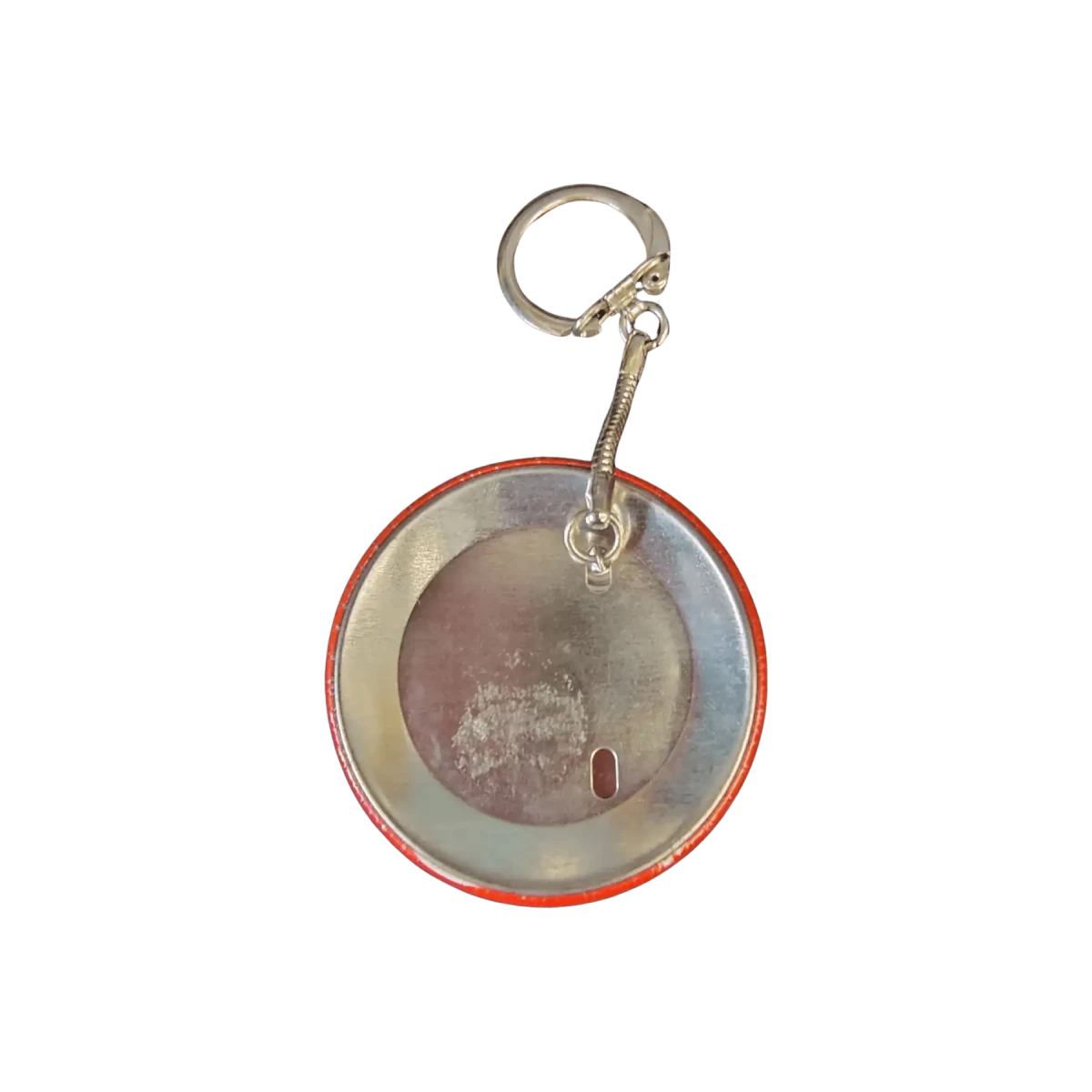 This is the back side of this orange Ron Coleman mining keychain.