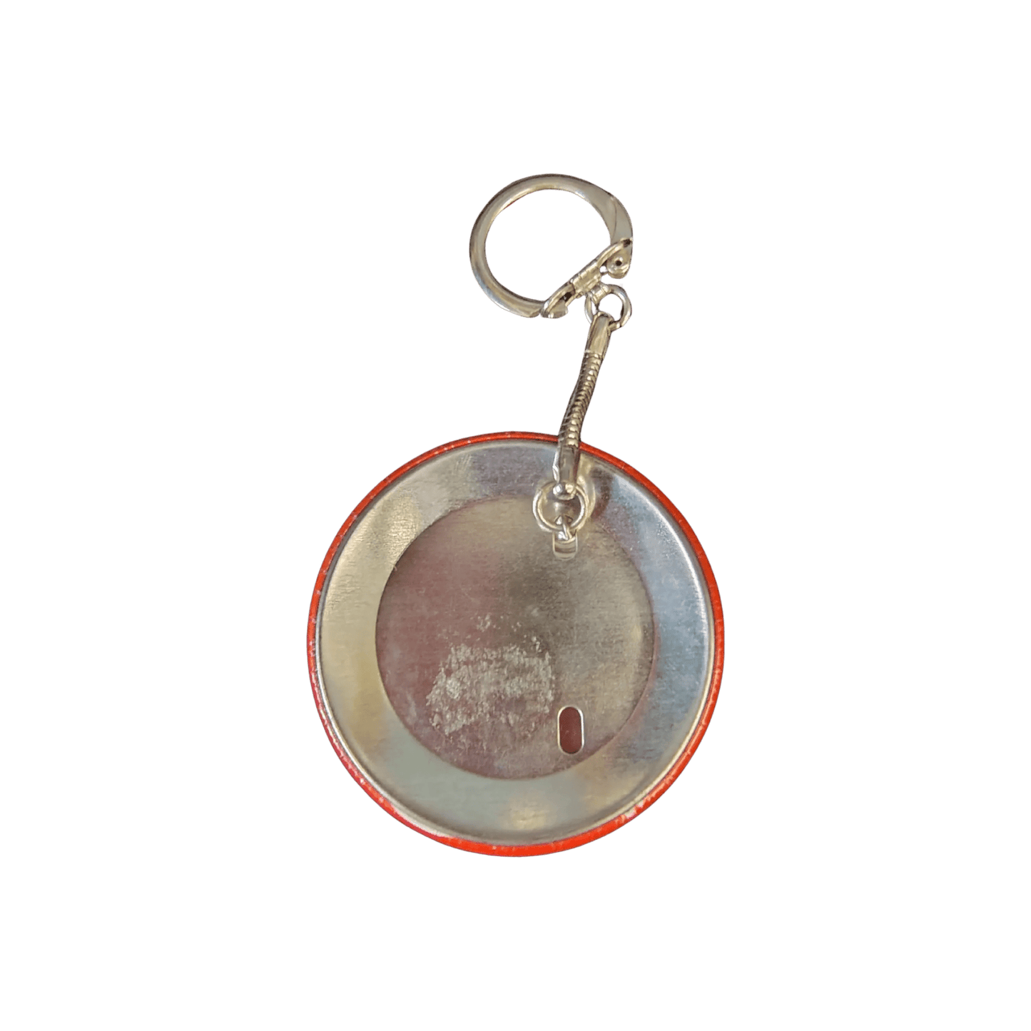 This is the back side of this orange Ron Coleman mining keychain.