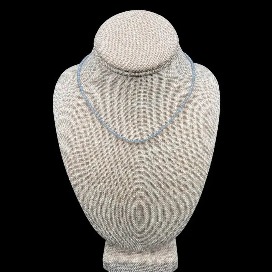 Labradorite Bead Necklace On a burlap display neck