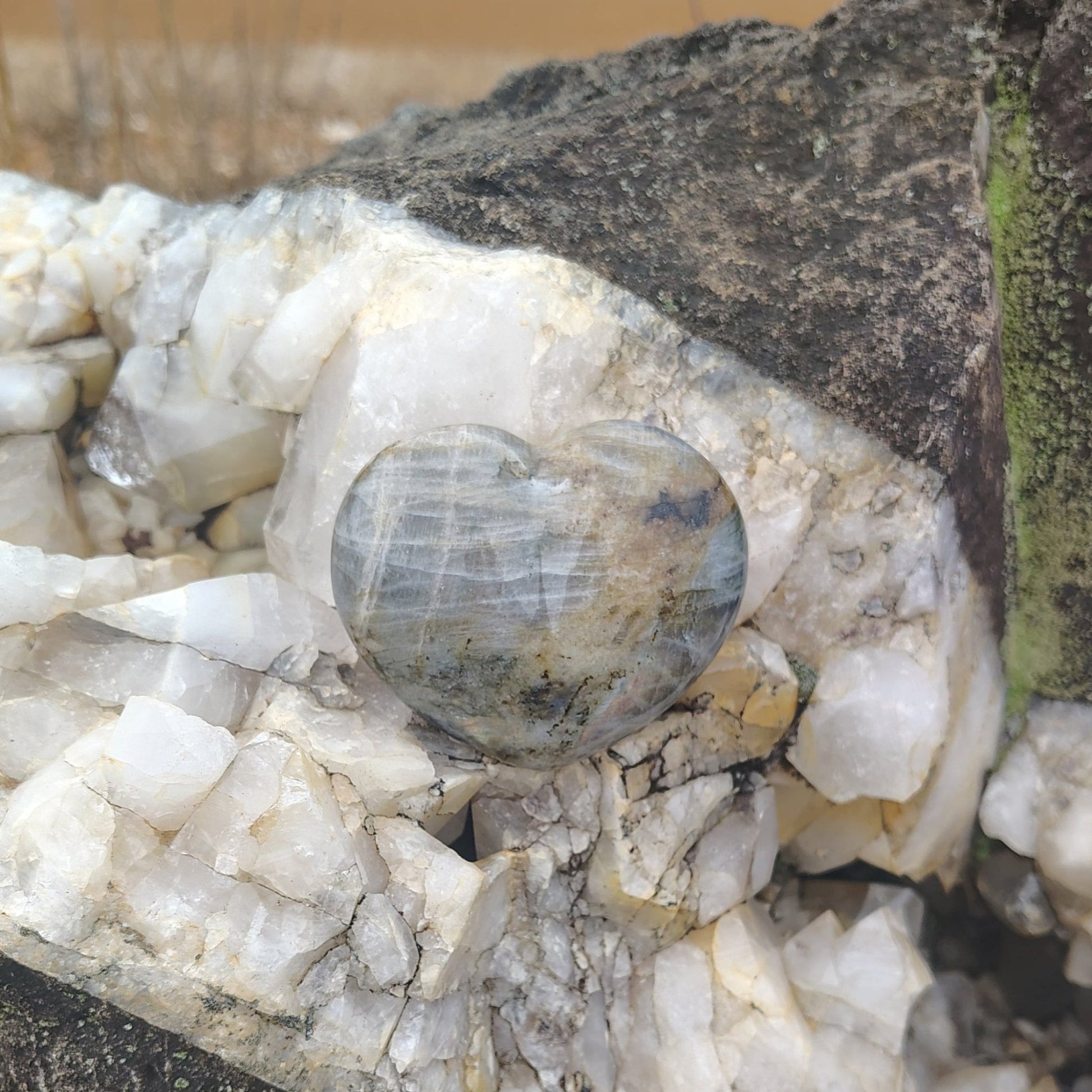 This is the back side of this polished Labradorite heart