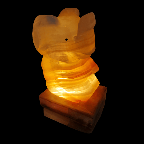 Lamp Tabletop Carved Onyx Stone Elephant With Trunk Up