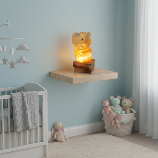 Lamp Tabletop Carved Onyx Stone Elephant with Trunk Up, In A Nursery.